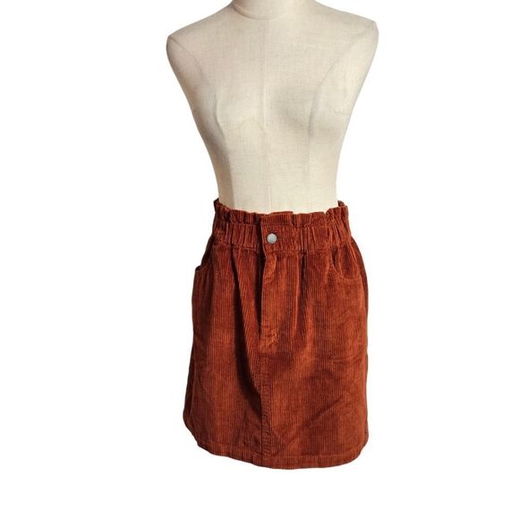 Roxy Corduroy Rust Cinched Waist Mini Skirt - Picture 1 of 7
